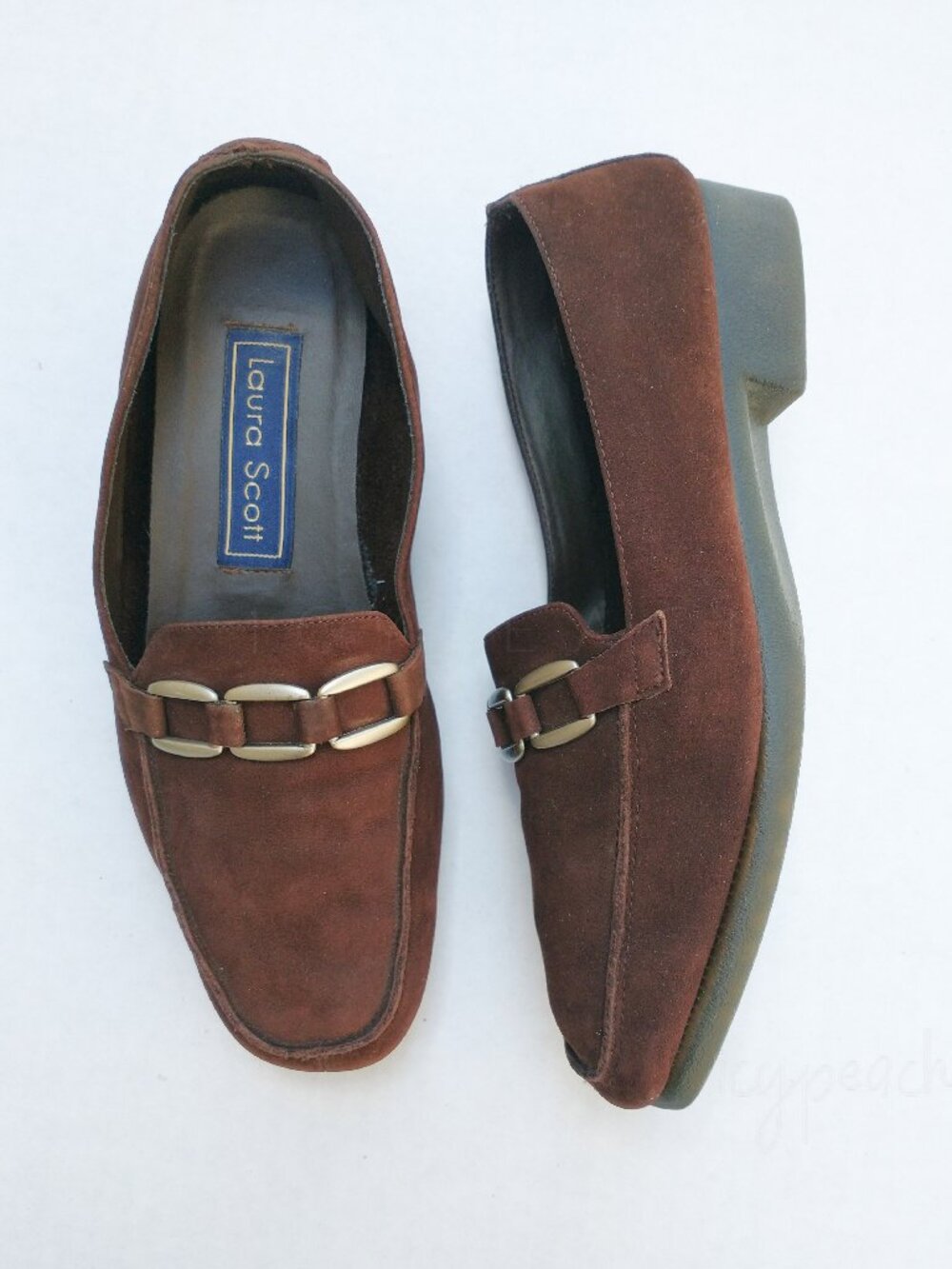 Laura Scott Flats Size 7 Brown Suede Shoes Penny Loafer Vintage Academia Preppy